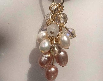 Freshwater Pearl Earrings. Gold filled cluster dangle . Boho Handmade. Wedding jewelry