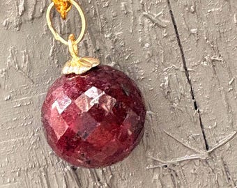Genuine Ruby Gold Necklace,  red stone pendant. Statement necklace. July Birthstone . Anniversary gift