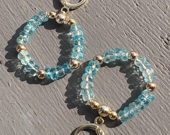 Blue Topaz earrings. Gold Filled cluster. Gemstone hoops . "Something blue" gift. Summer jewelry