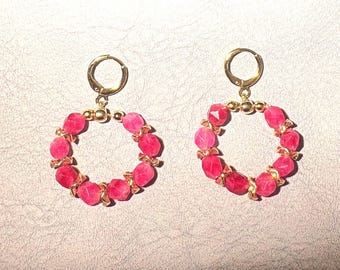 Genuine Pink Tourmaline Earrings,  gold filled gemstone hoops, October Birthstone jewelry gift for her