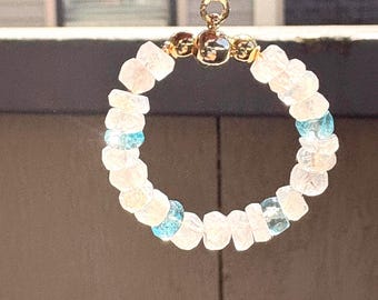 Moonstone earrings .  Gemstone huggies.  Tow tone earrings. "Something blue" Gift for her