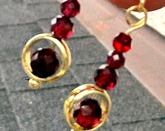 Genuine Garnet Gold  Earrings . Red  gemstone studs . January birthstone. Cute dainty drops