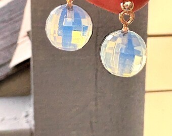 Blue Fire Opal  earrings.  Gold filled.  October Birthstone . Bridesmaid jewelry