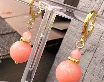 Genuine Pink Opal earrings. Pink gemstone jewelry.  Gold filled dangles, gift for her