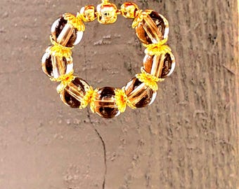 Genuine Smoky Quartz gold  earrings. Gold Filled gemstone hoops. Smoky Topaz Handmade jewelry.