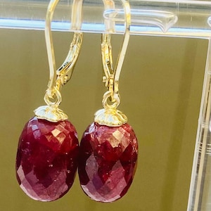 14k Gold Natural Ruby Teardrop Earrings| July Birthstone Jewelry| Genuine Ruby Drop Earrings| Anniversary gift