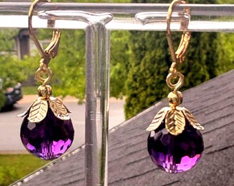 Genuine Amethyst Gold  Earrings. Purple Gemstone dangles. Summer jewelry Gift for her