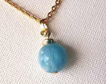 Genuine Aquamarine drop  pendant. Gold filled  Handmade necklace.  March bithstone gift ideas. Blue gemstone pendant