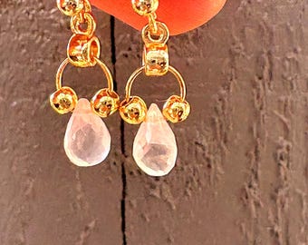 Delicate Rose Quartz earrings . Gold filled   Tiny  pink stud. January birthstone.  Graduation gift