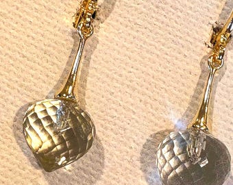 Green Amethyst earrings. Gold  filled dangles. Genuine Prasiolite gemstone jewelry. Teardrop gemstone