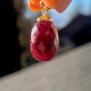 Ruby Gold Necklace. Red Statement pendant necklace. Birthday Anniversary  gift for wife. Birthstone jewelry
