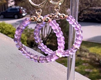 Amethyst earrings , Gold filled  hoop earrings, purple gemstone.  February Birthstone,  Summer jewelry. Handmade