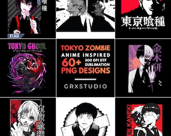 Más de 60 diseños de camisetas y sudaderas con capucha de estilo japonés zombie/anime/300 DPI (inspirados en anime/zombies) / listos para imprimir y sublimación (DTF)
