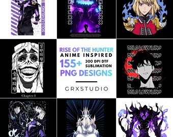 Más de 155 diseños inspirados en el anime Rise Of The ONE Hunter / PNG de 300 DPI / Diseños para camisetas y sudaderas con capucha listos para imprimir y sublimación / Descarga digital