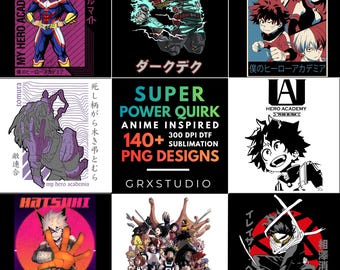 Más de 140 diseños de Super Academy Anime / Inspirados en Anime / PNG de 300 DPI / Diseños para camisetas DTF y sublimación / Diseños para sudaderas con capucha / Descarga digital