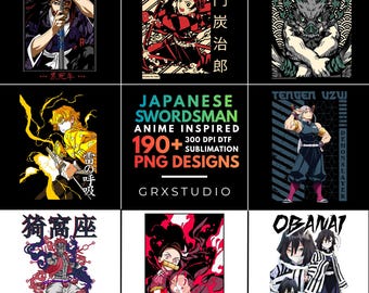 Más de 190 diseños de anime de espadachines diabólicos / Inspirados en el anime / PNG de 300 DPI / Diseños de camisetas DTF y sublimación / Diseños de sudaderas / Descarga digital