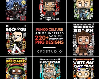 Más de 220 diseños de camisetas, sudaderas y sudaderas con capucha inspirados en el anime, PNG de 300 DPI, DTF y sublimación, descarga digital.