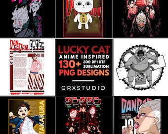 Más de 130 diseños de gatos de la suerte inspirados en el anime / PNG de 300 DPI / Diseños para camisetas DTF y sublimación / Diseños para sudaderas con capucha / Descarga digital