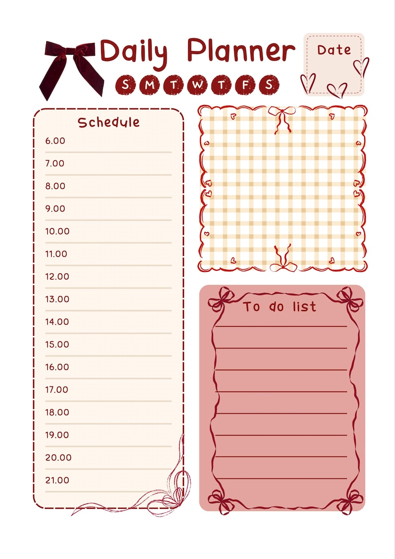 Coquette Aesthetic Daily Planner Printable, Cottagecore Schedule ...