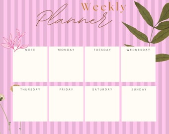 Pink Weekly Planner | Printable Weekly Schedule | Minimalist Floral Organizer | Aesthetic Weekly Planner Template | Instant Download PDF