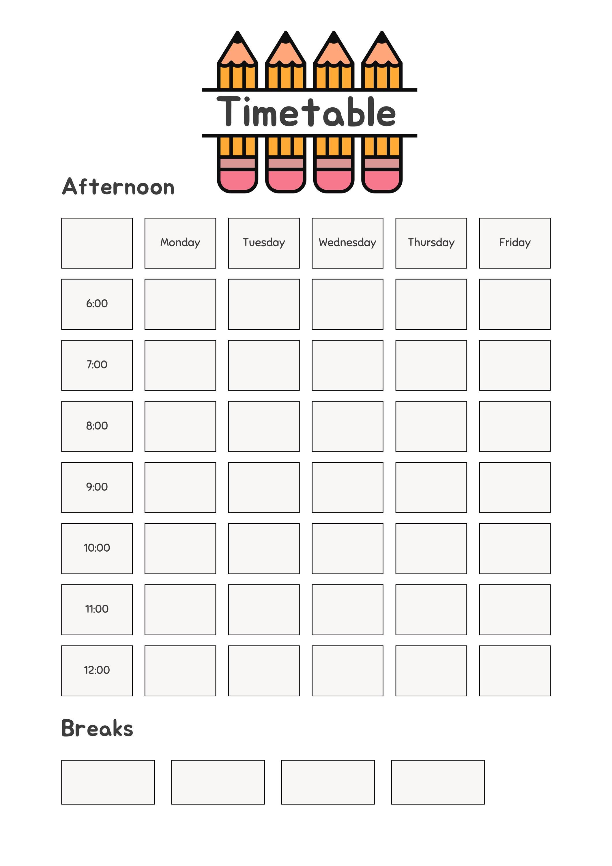 Printable Student Planner, Kids Weekly School Timetable, Homeschool ...