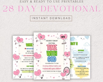February Children’s Devotional | Christian Devotional for Kids | 28 Day Faith-Based Printable | Love & Kindness Bible Devotions Ages 4–10