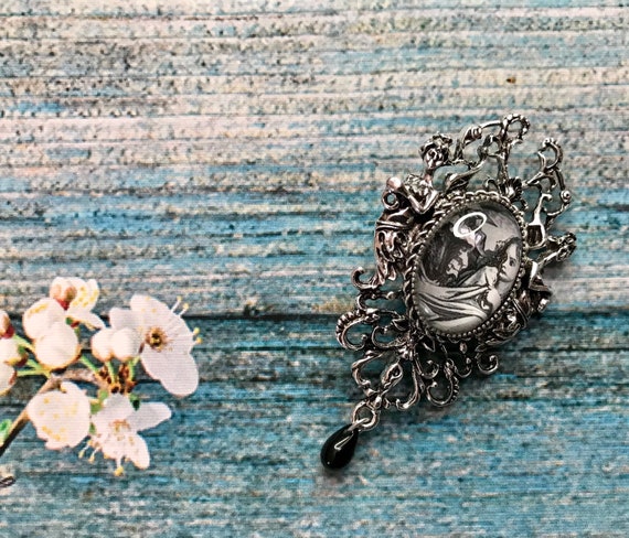 Large Silver Gothic Mermaid fairytale brooch