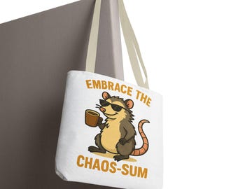 Umfassen Sie die ChaosSum Possum Tragetasche, lustige Opossum Wortspiel Tasche, niedliche Tier Humor Tragetasche, Kaffee-Liebhaber-Geschenk, wiederverwendbare Segeltuchtasche