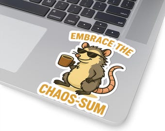 ChaosSum Possum Sticker, Funny Opossum Decal, Cute Animal Pun Sticker, Coffee Possum Vinyl Sticker, Chaotic Gremlin Sticker