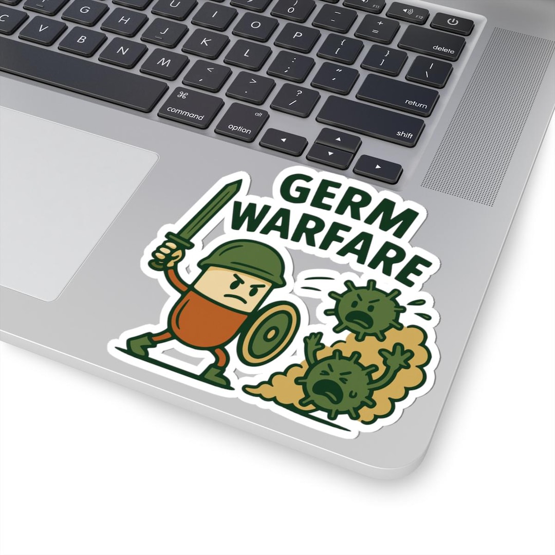 Germ Warfare Sticker | Funny Antibiotic Pun Decal | Science Humor ...