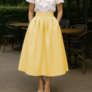 Yellow Taffeta Skirt with Pockets – Classic A-Line Ball Gown, Formal & Wedding Skirt, Navy Blue, Emerald Green