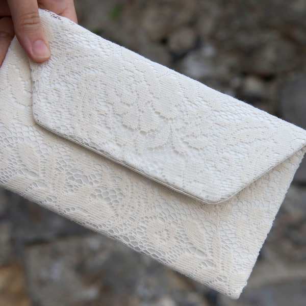 Bridal Clutch Bag, Evening Envelop Clutch, Ivory  Lace Clutch, Wedding Clutch, Evening Bag, Occasion Clutch Bag, With Removable Handle