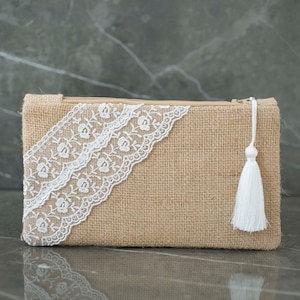 Burlap lace clutch, rustic wedding, bridesmaid Clutch, Wedding clutch shabby chic