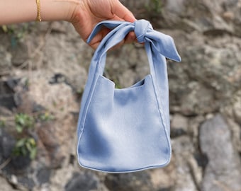 Satin Purse Bag Clutch, Evening Clutch Bag Purse Bag, Wedding Purse Bag, Japanese Knot Bag, Furoshiki Bag, Light Blue, Sky Blue, Baby Blue