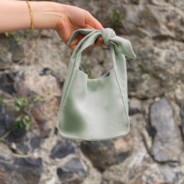 Satin Purse Bag Clutch, Evening Clutch Bag Purse Bag, Wedding Purse Bag, Japanese Knot Bag, Furoshiki Bag, Asparagus Green, Sage Green,