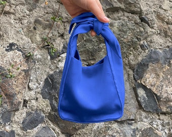 Satin Purse Bag Clutch, Evening Clutch Bag Purse Bag, Wedding Purse Bag, Japanese Knot Bag, Furoshiki Bag, Royal Blue, Blue