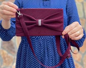 Evening Bag, Clutch Shoulder Bag Custom Colors, Bridesmaid Gift, Occasion Clutch Bag, Burgundy - With Color Option