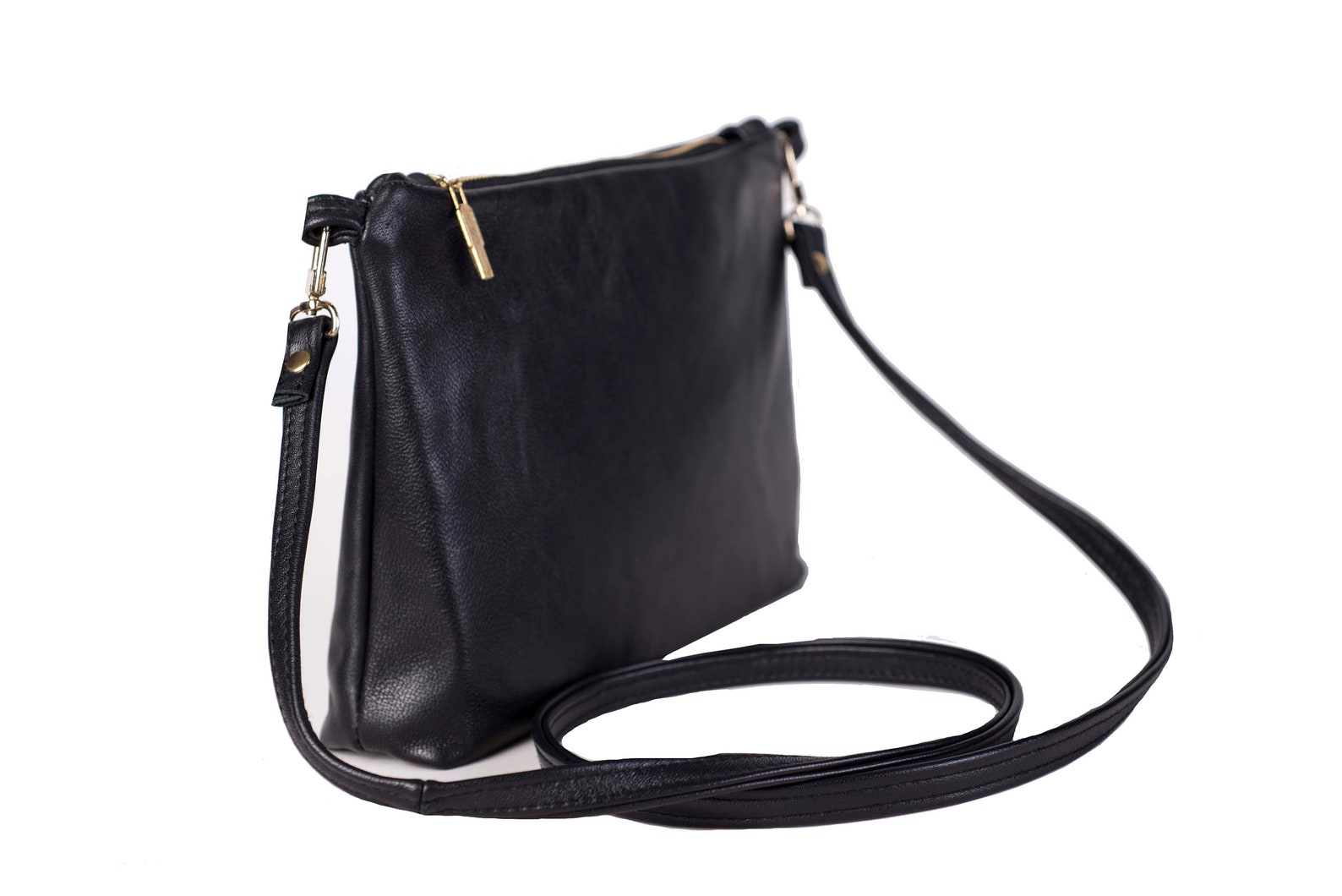 Minimalist Cross body leather bag in black purse bag | Etsy