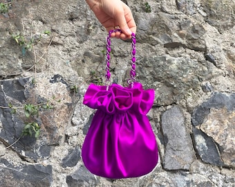 Evening Prom Clutch Bag, Knot Bag Purse Satin Wedding,Simple Elegant Bag, Evening Dress, Fuchsia, Hot Pink, Magenta  -Color option