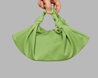 Lime Green Wedding Furoshiki Satin Knot Handbag, Evening Satin Knot Bag Satin, Event Satin Clutch Bag, Emerald, Off White, Ivory, Black