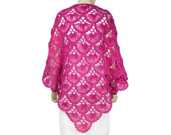 Fuchsia Colored Shawl, Wedding Shawl Wrap Stole Shrug, Evening Shawl Wrap, Crochet Lace Wedding Shawl - COLOR OPTION