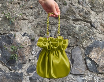 Evening Prom Clutch Bag, Knot Bag Purse Satin Wedding,Simple Elegant Bag, Evening Dress, Pear Green, Olive Green-Color option