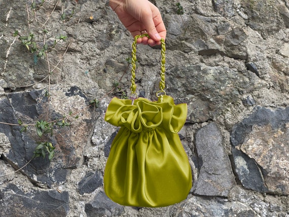 Evening Satin Knot Bag Wedding Purse Bag olive Green Lime Green Pear Green Yellow Green Chartreuse color Option Etsy