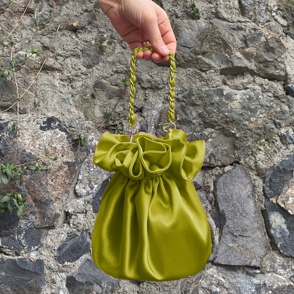Evening Prom Clutch Bag, Knot Bag Purse Satin Wedding,Simple Elegant Bag, Evening Dress, Pear Green, Olive Green-Color option