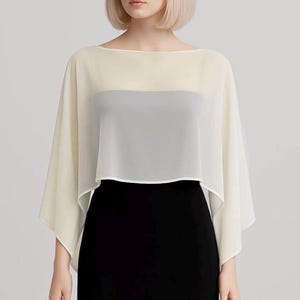 Ivory Chiffon Bolero - Schal, Wickelbluse für Frauen - Abend Hochzeit Cape in Elfenbein, Champagner, Smaragd, Marine - 40+ kundenspezifische Farben