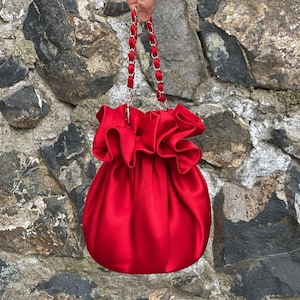 Small Satin Evening Bag,Bridesmaid Bag, Wedding Satin Purse Money Bag, Simple Elegant Bag, Red Color