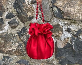 Bolso pequeño de noche de satén, bolso de dama de honor, bolso de dinero de satén de boda, bolso elegante Simple, Color rojo