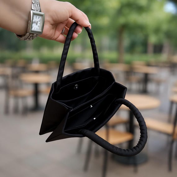 Black Square Small Satin Evening Clutch Bag With Two  display picture 2
