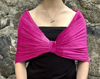 Velvet Double Layered Warm Infinity Bow Wedding Bolero Shawl Wrap For Winter, Hot Pink, Deep Pink, Fuchsia,