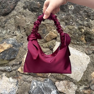 Small Satin Evening Wedding Prom Purse bag, Simple Small Satin Elegant Bag - Wine Color